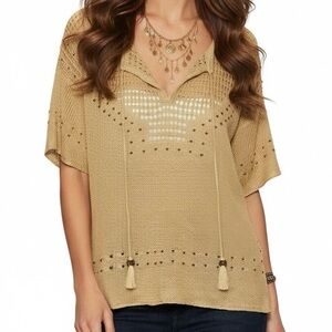 Calypso St. Barth 100% Linen Boho Neilsine Open Knit Beaded Sweater Small